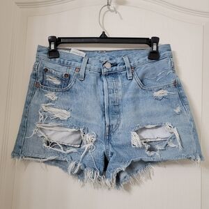Levi's Size 25 Destroyed / Distressed 501 Buttonfly Cutoff Denim Shorts